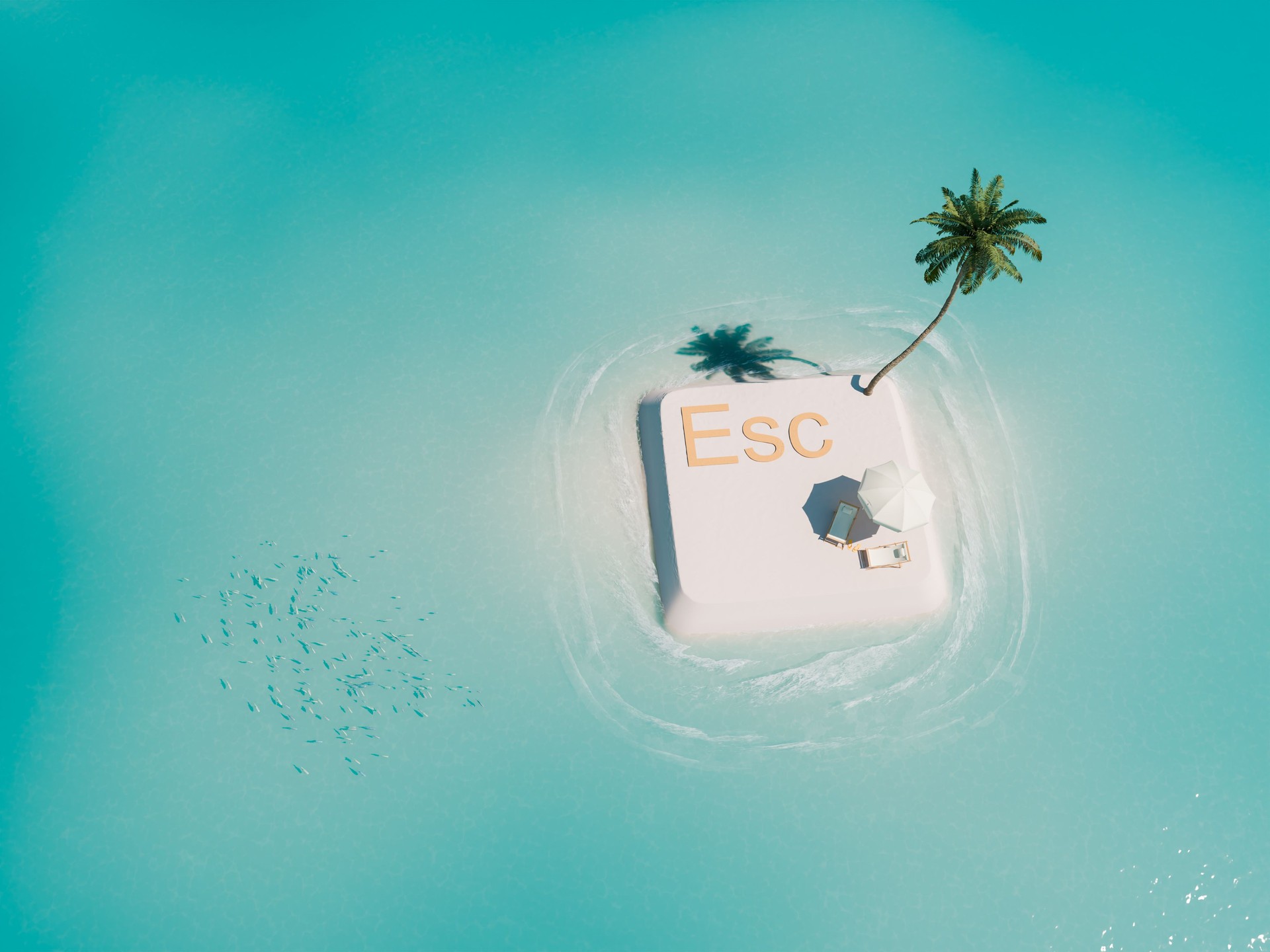 Escape Key Island in Turquoise Ocean. Relaxation Concept