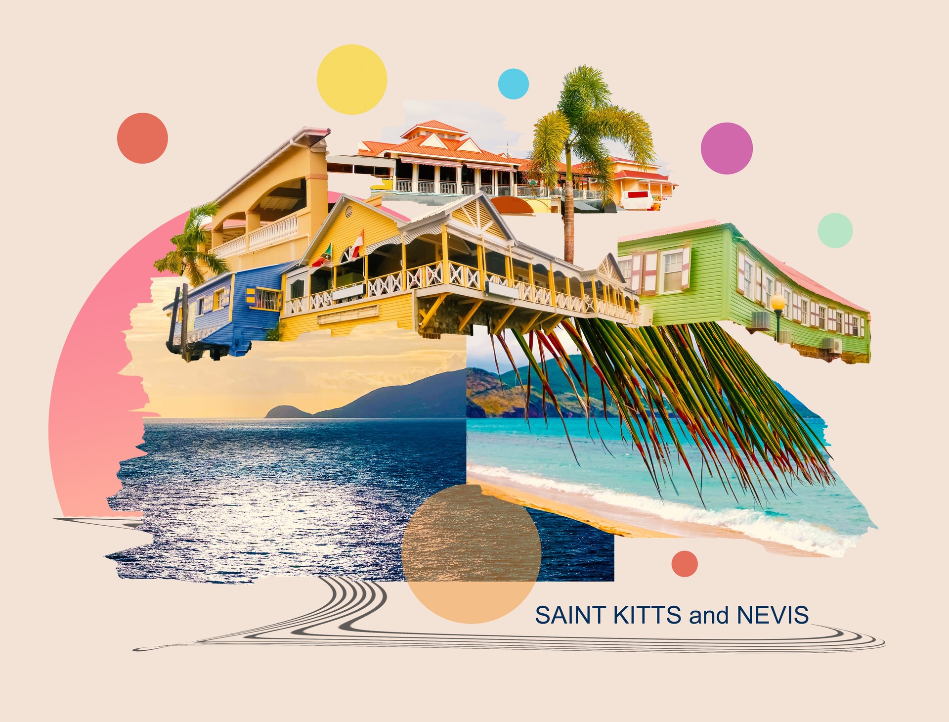 Contemporary art collage or design about Saint Kitts, Caribbean sea